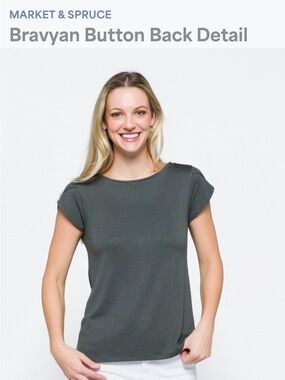 Market & Spruce Bravyan Button Back Short Sleeve Top - Dark Gray